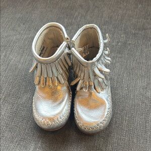 Minnetonka Silver Moccasins with Fringe